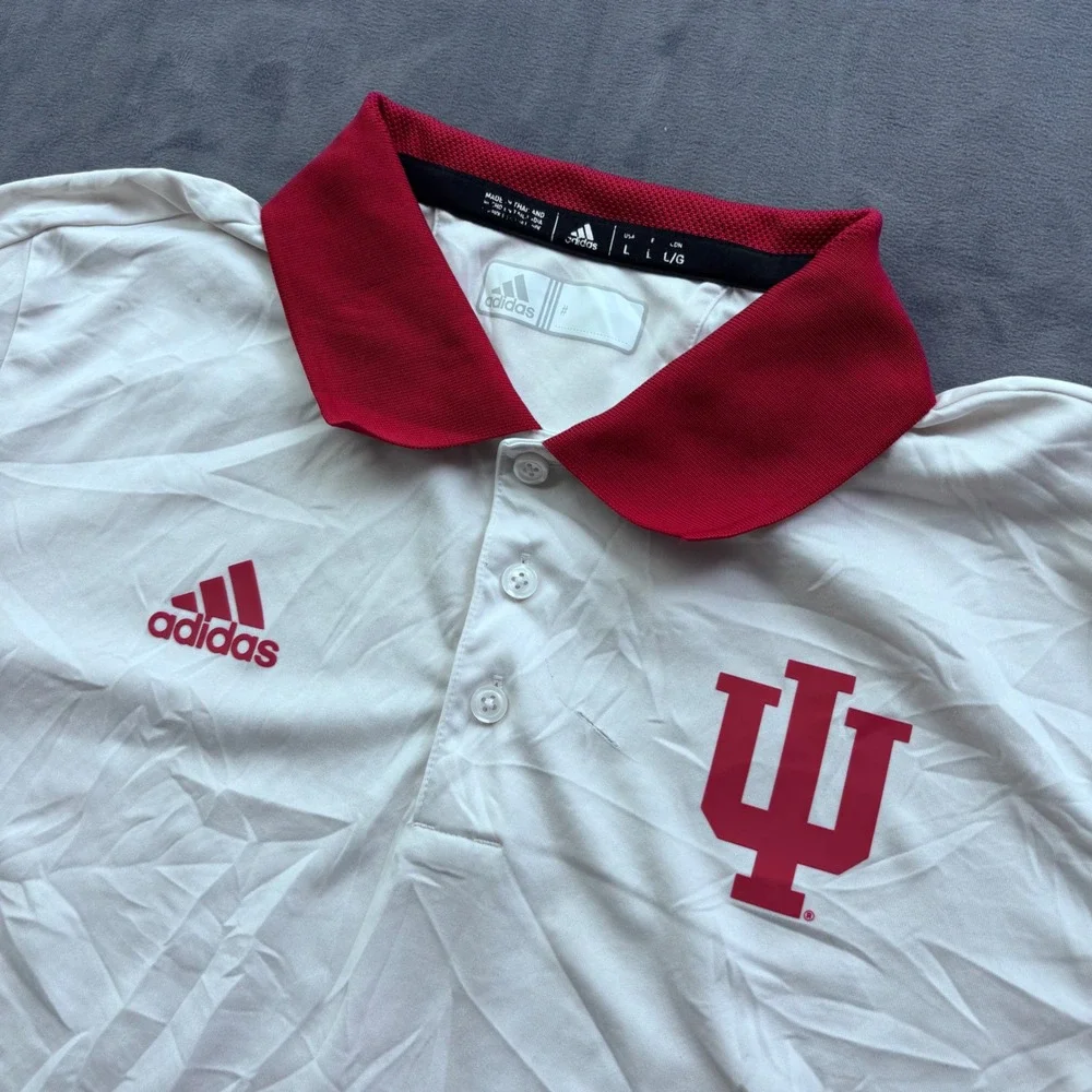 Adidas Indiana University Hoosiers Polo Shirt Mens Large White Red Climalite IU